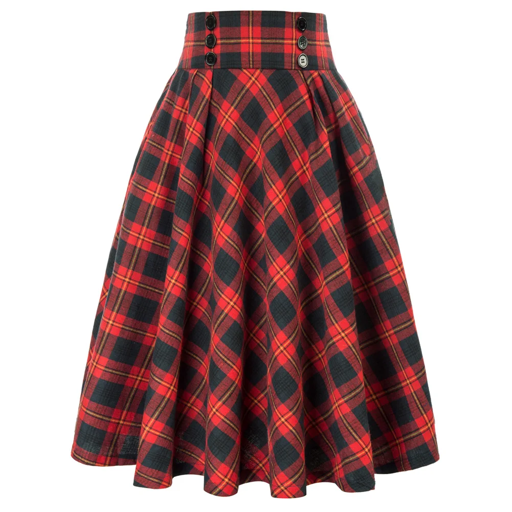 BP Women Plaided Skirt Elastic Waist Vintage Pleated High Waist Cotton Buttons Decorated A-Line Long Skirts Loose Maxi Skirts
BP Women Plaided Skirt Elastic Waist Vintage Pleated High Waist Cotton Buttons Decorated A-Line Long Skirts Loose Maxi Skirts