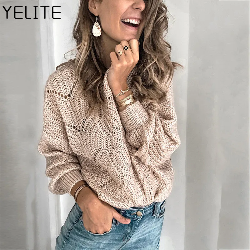 YELITE свободный женский свитер грубой вязки однотонный толстый теплый Свитер