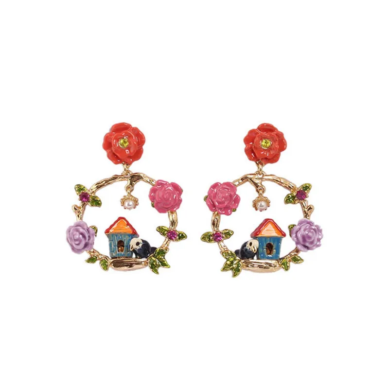 European and American Fashion Personality Creative Ethnic Style Flower House Bird Stud Earrings Earrings Enamel Craft Earrings
European and American Fashion Personality Creative Ethnic Style Flower House Bird Stud Earrings Earrings Enamel Craft Earrings
