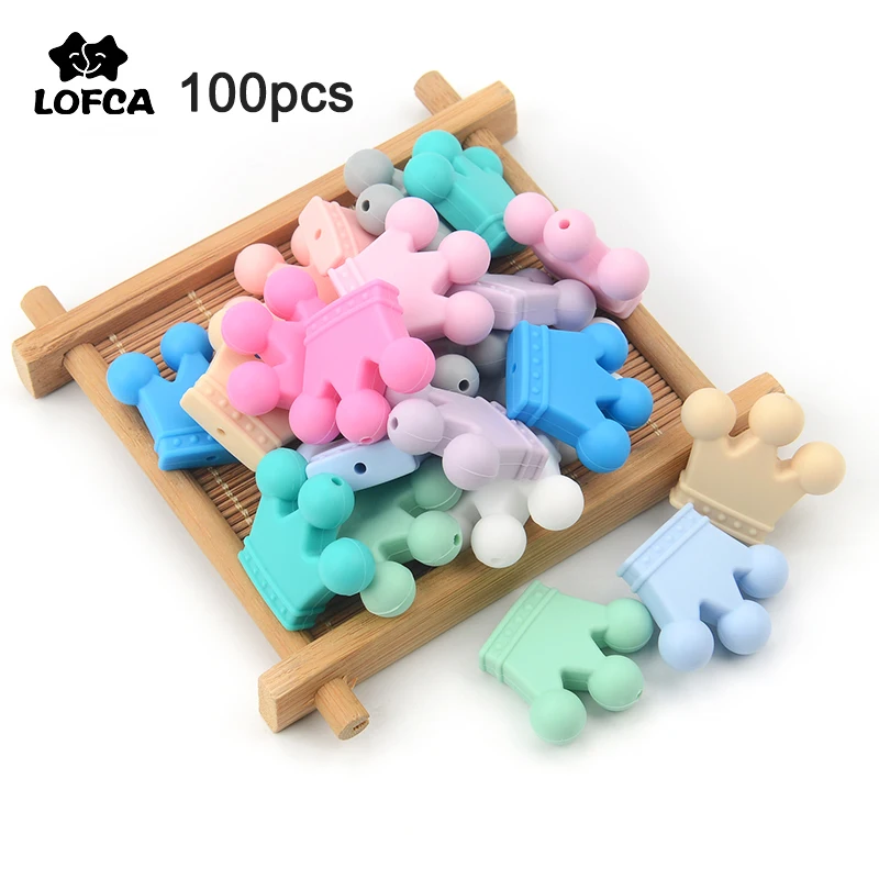 

LOFCA 100pcs Crown Silicone Beads BPA Free Food Grade Silicon Teething Beads Baby Chew Teething Toy DIY Pacifier Clips Accessory