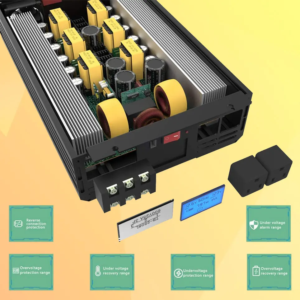 3000W pure sine wave power inverter 12V DC to 120V AC 60Hz with LCD, USB port and wireless remote control
3000W pure sine wave power inverter 12V DC to 120V AC 60Hz with LCD, USB port and wireless remote control
