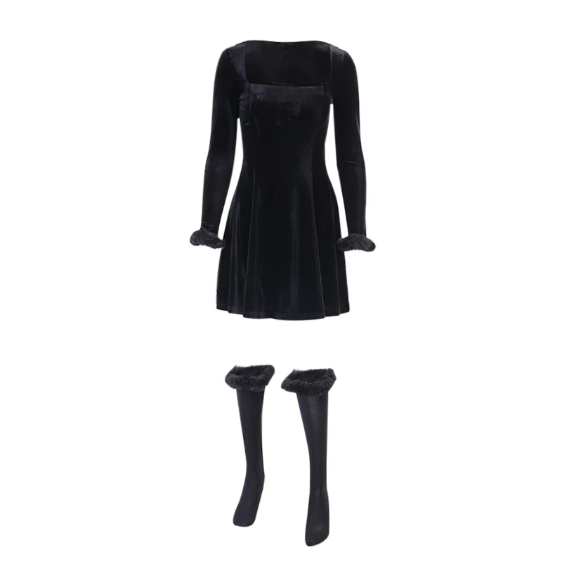 Harajuku Mall Gothic Grunge Mini Dresses Black Elegant Women Pleated Dress Patchwork With Long Sock Skinny Partywear 
Harajuku Mall Gothic Grunge Mini Dresses Black Elegant Women Pleated Dress Patchwork With Long Sock Skinny Partywear
