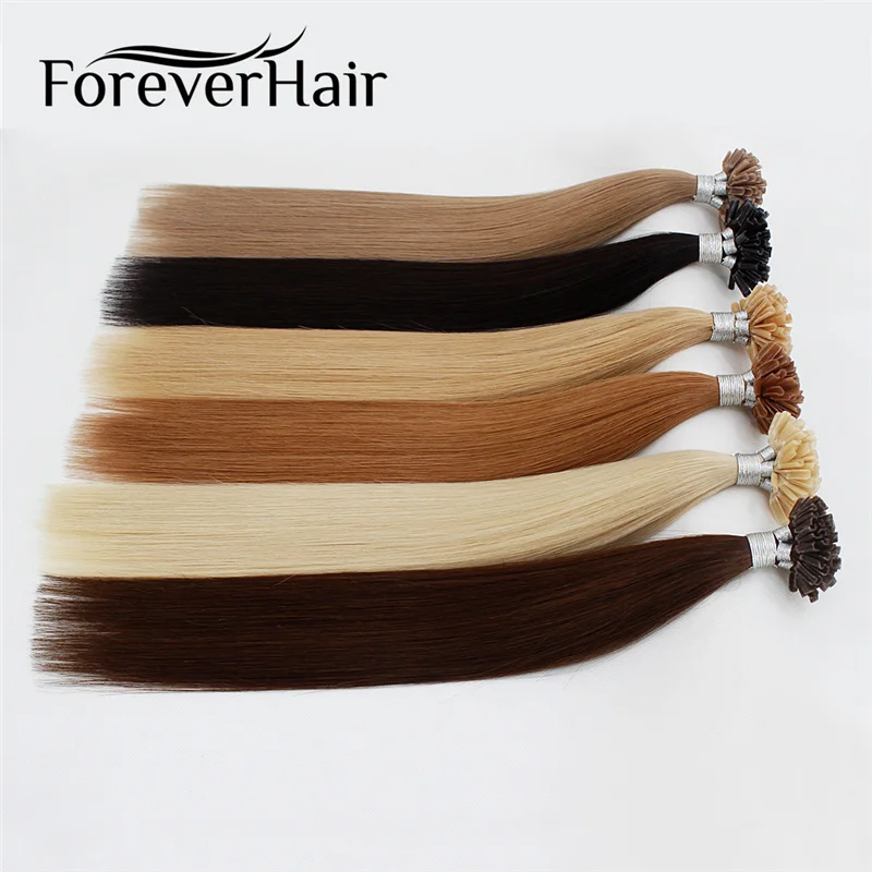 

FOREVER HAIR U-Nail-Tip Real Remy Pre Bonded Keratin Hair Extensions European Capsule Fusion Hair 0.8g/s 16" 18" 20" 22"