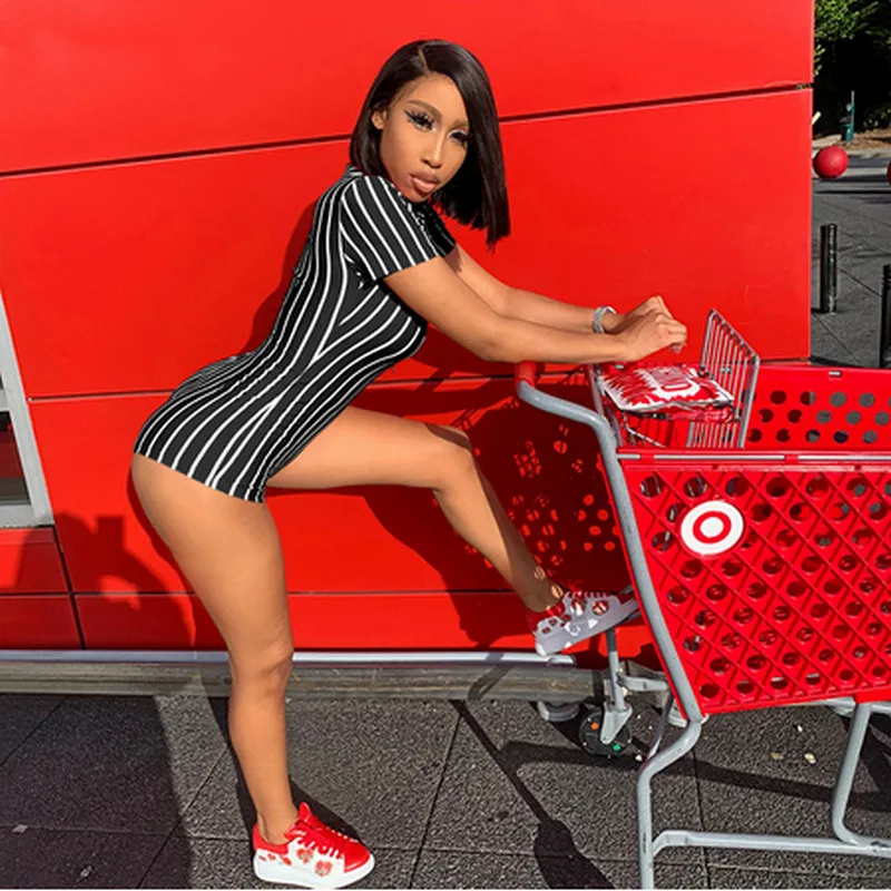 Summer 2020 Womens Bodysuit Sexy Stripe Bodycon Playsuits Turn-down Collar Short Sleeve Romper Club Party Night Skinny Playsuit
Summer 2020 Womens Bodysuit Sexy Stripe Bodycon Playsuits Turn-down Collar Short Sleeve Romper Club Party Night Skinny Playsuit