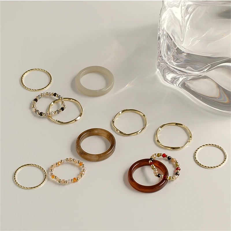 2021 New Korean Retro 4PCS/Set Minimalist Geometric Multicolor Resin Metal Beaded Stacked Ring Set for Women Girl Jewelry Gifts
2021 New Korean Retro 4PCS/Set Minimalist Geometric Multicolor Resin Metal Beaded Stacked Ring Set for Women Girl Jewelry Gifts