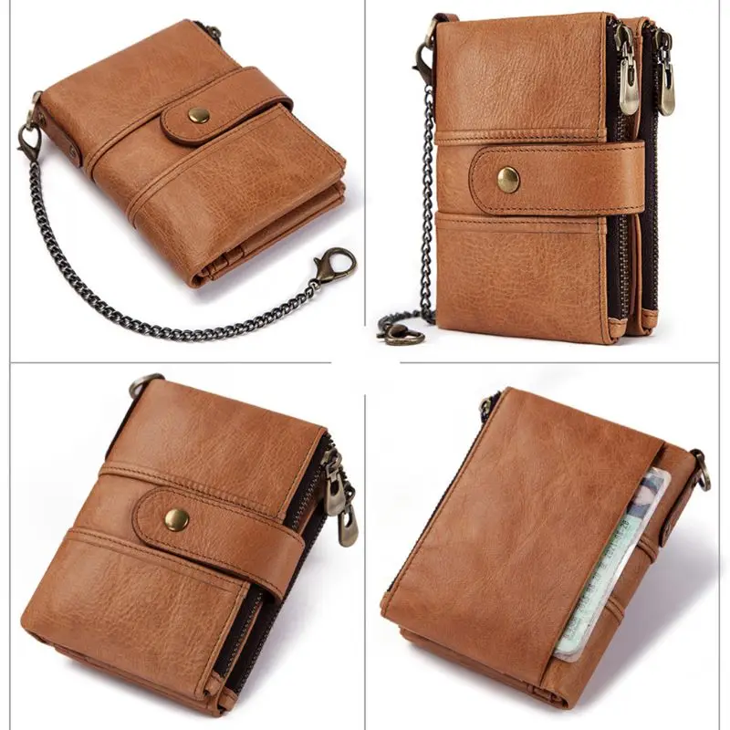 Men Women RFID Blocking Genuine Leather Bifold Double Zipper Coin Pocket Purse Wallet with Anti-Theft Chain 20CA
Men Women RFID Blocking Genuine Leather Bifold Double Zipper Coin Pocket Purse Wallet with Anti-Theft Chain 20CA