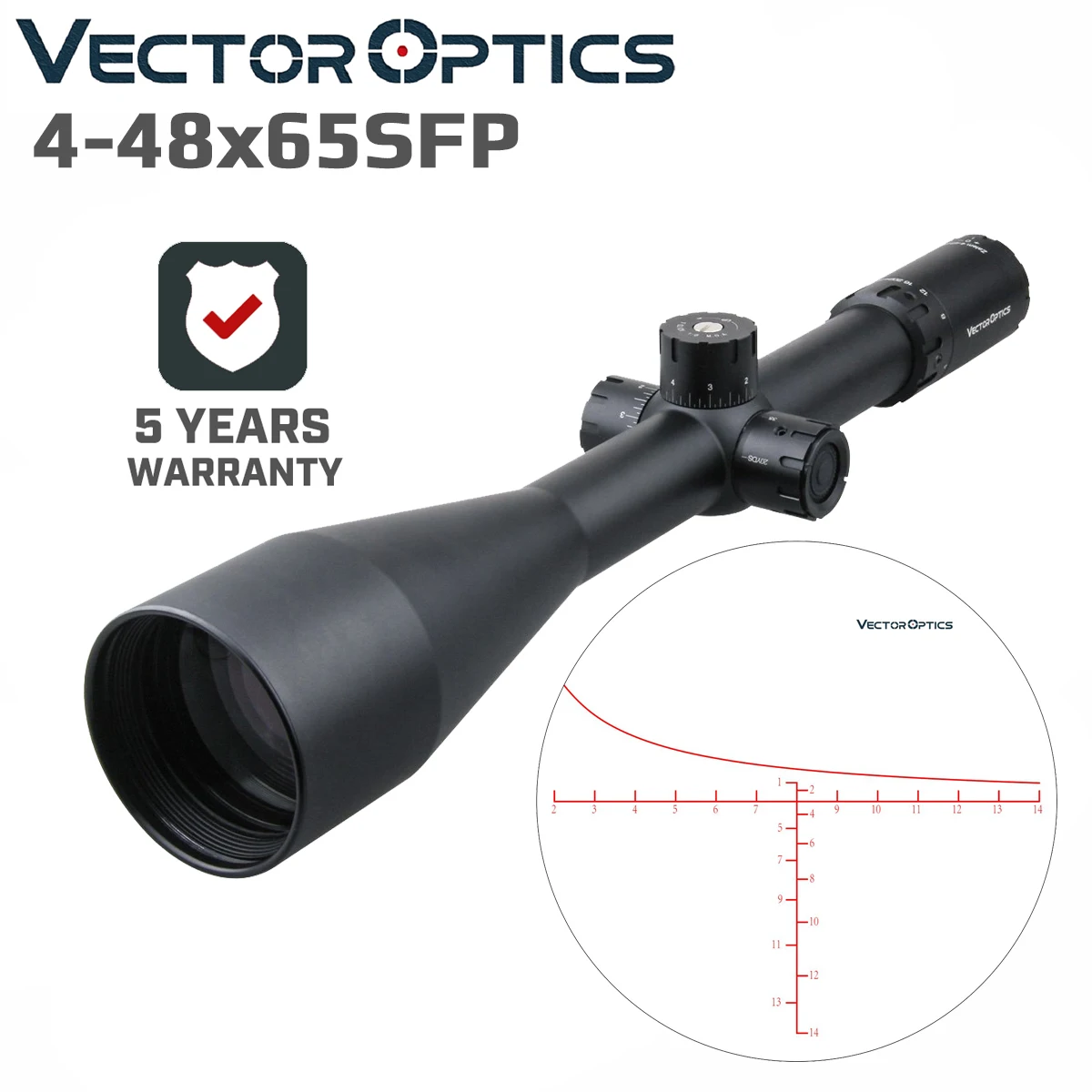 

Vector Optics 35mm Zalem 4-48x65SFP Riflescope With BDC Reticle 1/8MOA Adjust Zero Reset&Turret Lock Long Range Shooting .338LM