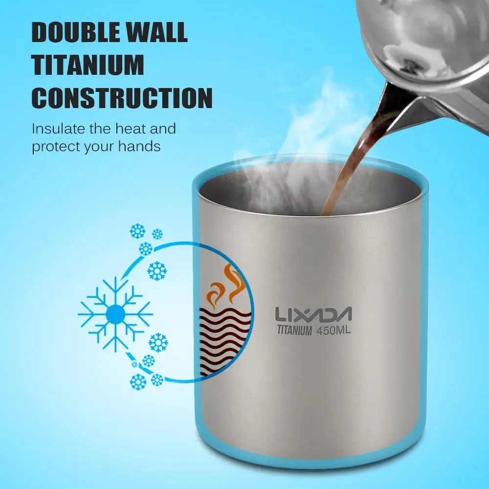 Lixada 450ml Titanium Double Wall Insulated Water Cup Home Outdoor Camping Hiking Picnic Tea Cup Coffee Mug Tea Cup Tableware 
Lixada 450ml Titanium Double Wall Insulated Water Cup Home Outdoor Camping Hiking Picnic Tea Cup Coffee Mug Tea Cup Tableware