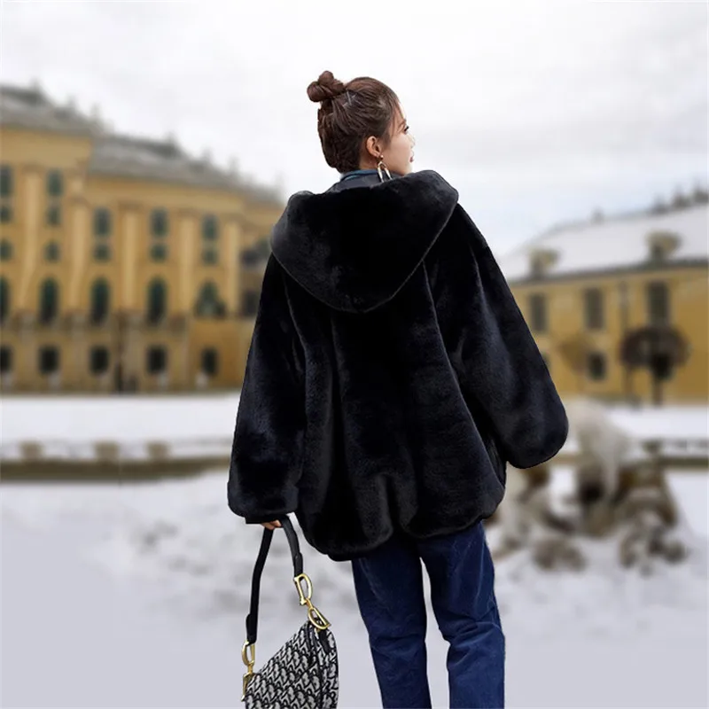 Faux Fur Coat Women 2019 Casual Hoodies Furry Thick Warm Long Rabbit Jacket Loose Winter casaco feminino JIU255 | Женская одежда