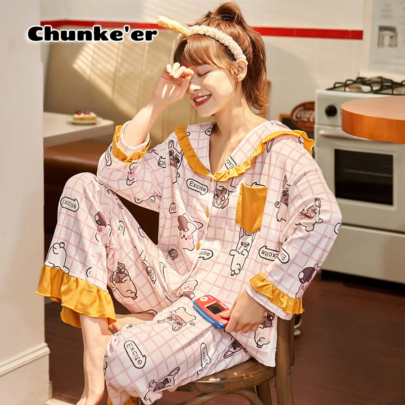 Pajamas Women's Spring And Autumn New Cotton Women's Cardigan Doll Collar Korean Leisure Home Wear Can Wear Two Pieces
Pajamas Women's Spring And Autumn New Cotton Women's Cardigan Doll Collar Korean Leisure Home Wear Can Wear Two Pieces