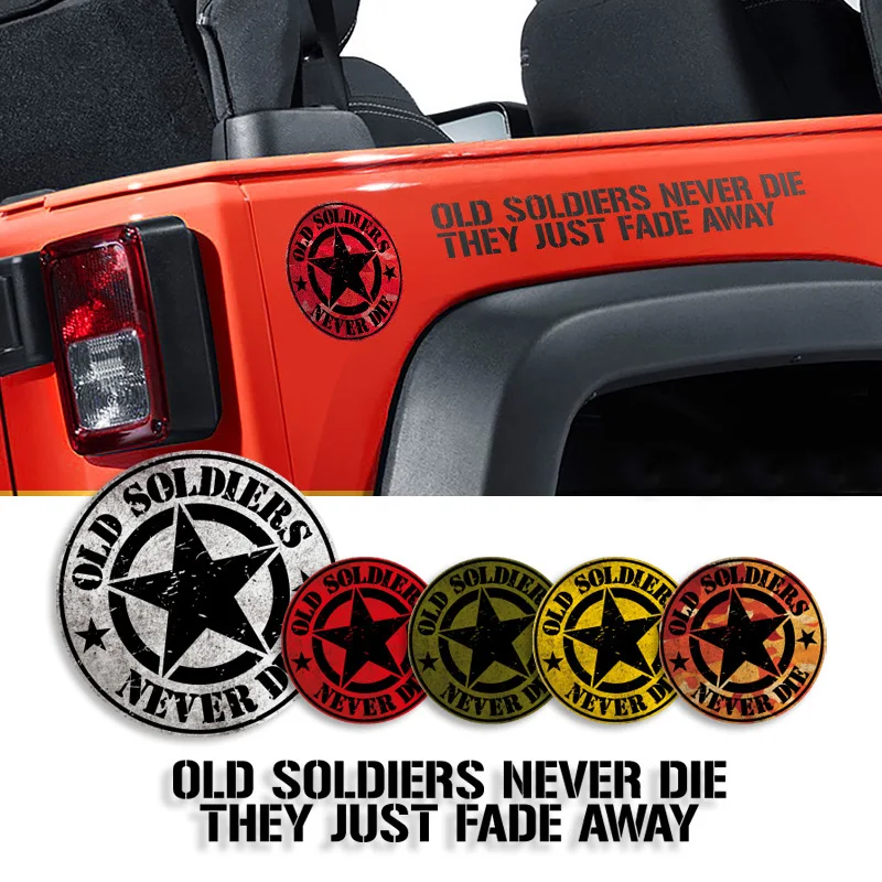 Модифицированные старые солдаты никогда не умирают наклейка звезда винтажная Наклейка виниловая графика для Jeep Wrangler TJ JK CJ JL Cherokee Renegade F150
Модифицированные старые солдаты никогда не умирают наклейка звезда винтажная Наклейка виниловая графика для Jeep Wrangler TJ JK CJ JL Cherokee Renegade F150