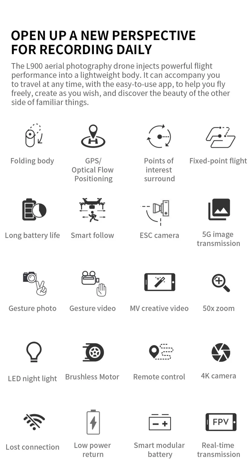 L900 GPS Fixed-height Folding Unmanned Aerial Vehicle Aerial Quadcopter Toys RC Drone Photograp UAV 4K Profesional Quadrocopter
L900 GPS Fixed-height Folding Unmanned Aerial Vehicle Aerial Quadcopter Toys RC Drone Photograp UAV 4K Profesional Quadrocopter