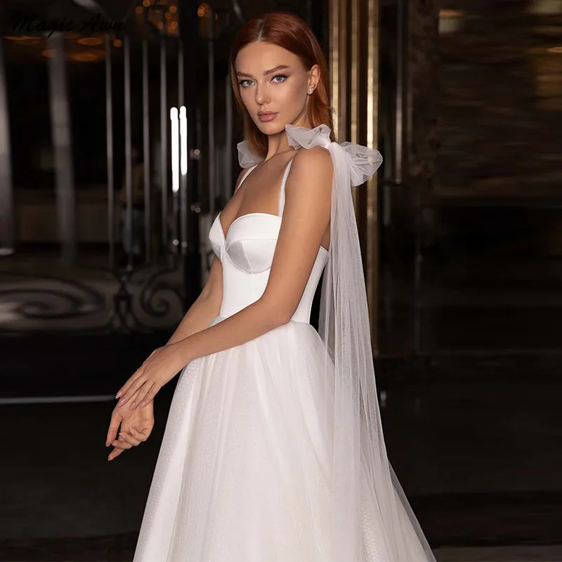 Magic Awn 2021 Elegant Satin Tulle Wedding Dresses Spaghetti Princess A-Line Boho Mariage Gowns Lace Up Back Robe De Mariee | Свадьбы и