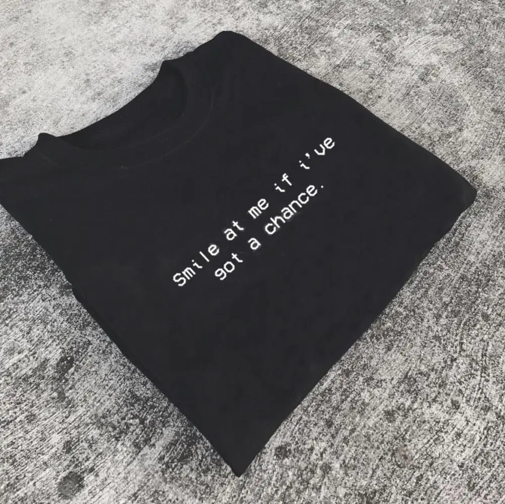 T-Shirt Camisetas Quote Cotton Art Aesthetic Vintage Grunge Graphic Women Unisex Tshirt Top Tee Smile At Me If I've Got A Chance
T-Shirt Camisetas Quote Cotton Art Aesthetic Vintage Grunge Graphic Women Unisex Tshirt Top Tee Smile At Me If I've Got A Chance