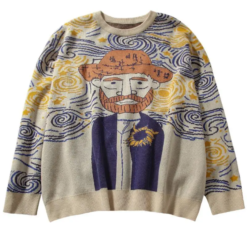 Oil painting pattern round neck sweater tops women's autumn and winter new lazy wind loose coat long sleeve sweater outer wear
Oil painting pattern round neck sweater tops women's autumn and winter new lazy wind loose coat long sleeve sweater outer wear