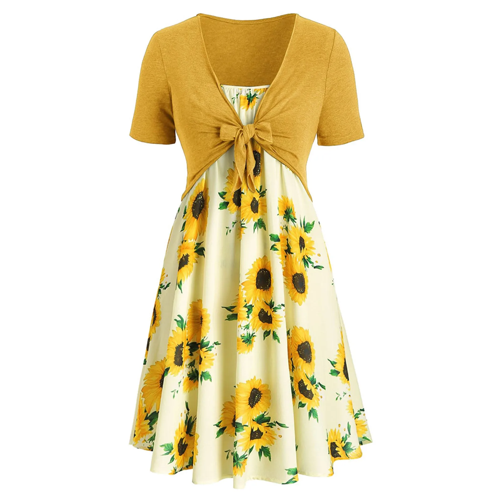 Summer Women's Dress 2022 Sunflower Print Mini Dress Suit Dress Short Sleeve Bow Knot Bandage Top Dresses Vestidos De Mujer Robe
Summer Women's Dress 2022 Sunflower Print Mini Dress Suit Dress Short Sleeve Bow Knot Bandage Top Dresses Vestidos De Mujer Robe