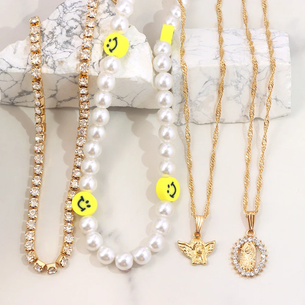 Multilayer Smile Face Pearl Beads Choker Necklace For Women Bohemia Angel Portrait Crystal Tennis Chain Beaded Necklaces Jewelry
Multilayer Smile Face Pearl Beads Choker Necklace For Women Bohemia Angel Portrait Crystal Tennis Chain Beaded Necklaces Jewelry