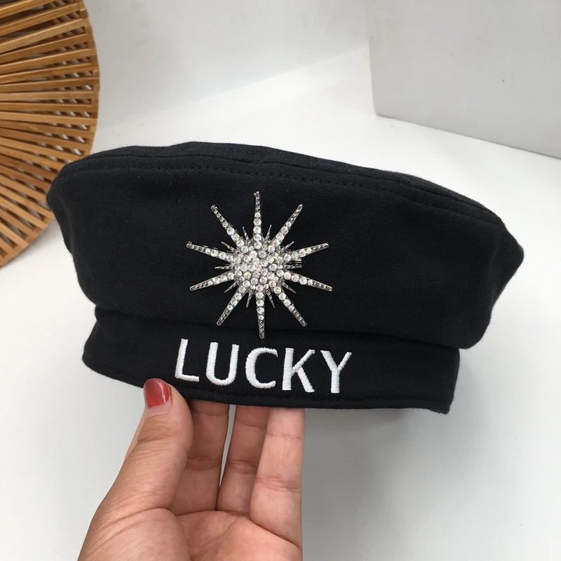Берет LUCKY модная женская Повседневная хлопковая шапка-берет с большими стразами