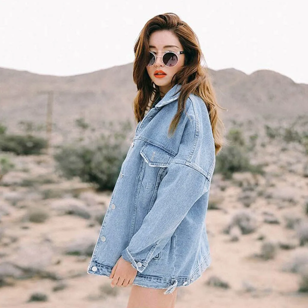 Women Retro Oversize Loose Button Jacket Casual Denim Jeans Pocket Autumn Winter Fashion Ladies Coat Outwear Overwear 
Women Retro Oversize Loose Button Jacket Casual Denim Jeans Pocket Autumn Winter Fashion Ladies Coat Outwear Overwear