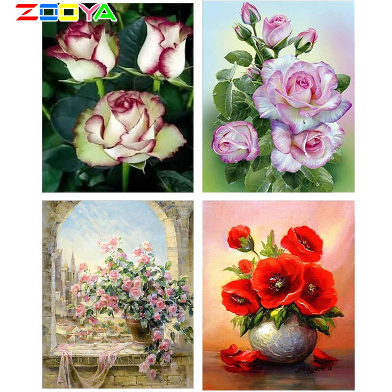 ZOOYA DIY Алмазная картина Вышивка Узор Стразы Круглый полный мозаика наборы цветок