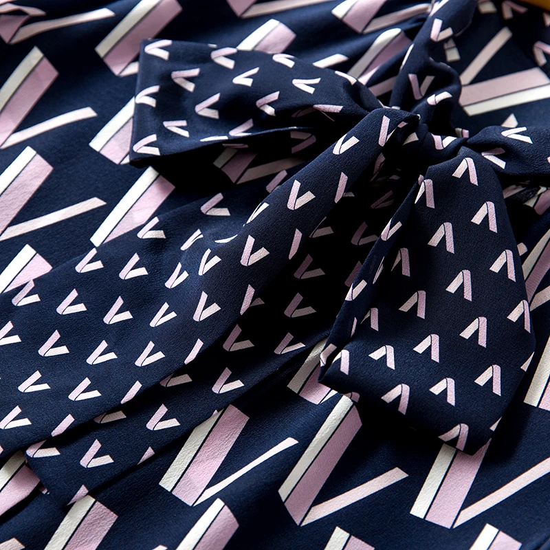 Блузка из 100% шелка женская рубашка изящный стиль галстук с круглым вырезом