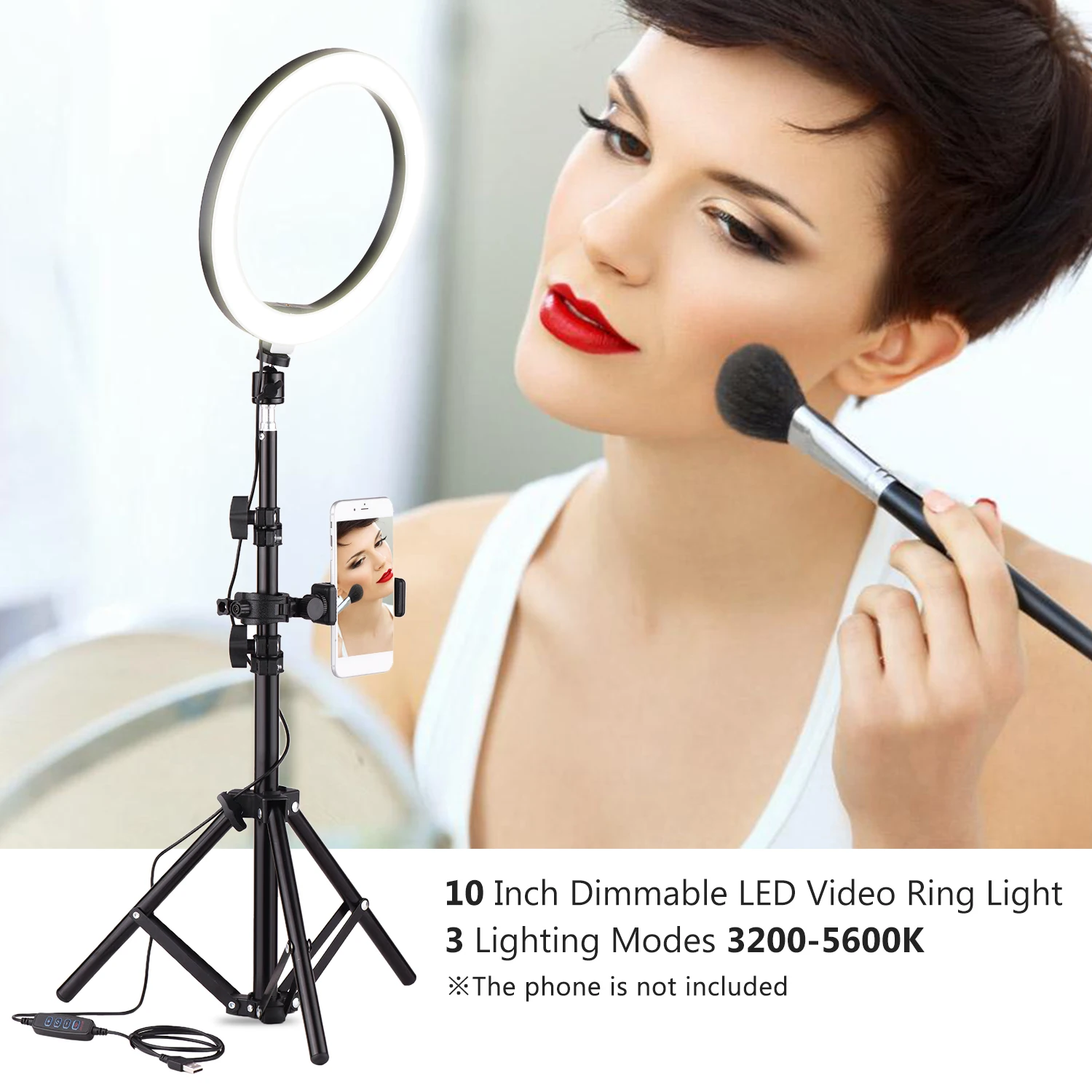 Andoer Dimmable LED Ring Light Camera Ringlight Tripod Stand Cell Phone Holder For YouTube Photography Photo Video Studio Kit
Andoer Dimmable LED Ring Light Camera Ringlight Tripod Stand Cell Phone Holder For YouTube Photography Photo Video Studio Kit