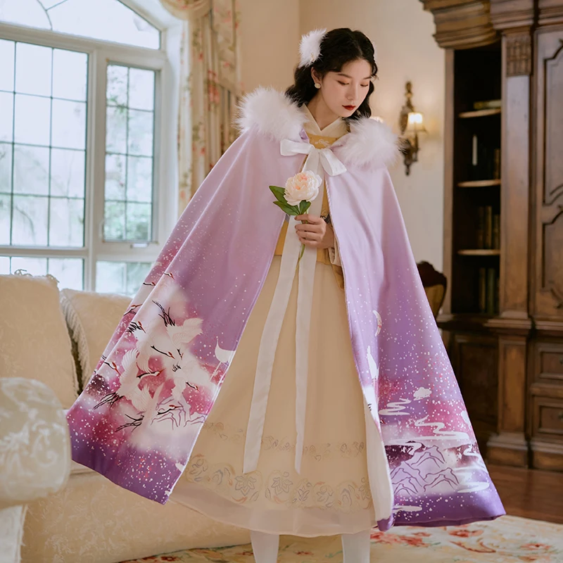 

Женская накидка Hanfu 2021, китайское традиционное элегантное фиолетовое пальто, зимняя накидка для народных танцев в стиле династии Хань Танг, ...