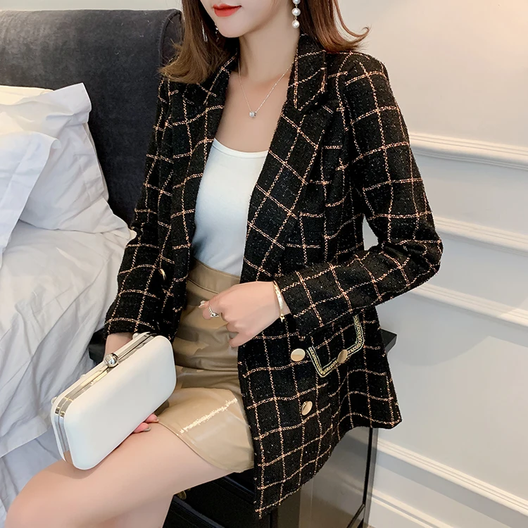 Fashion Ladies Blazers Vintage Long Sleeve Doubled-breasted Pockets Coats 2020 Autumn Korean Elegant Plaid Women Blazers Tops
Fashion Ladies Blazers Vintage Long Sleeve Doubled-breasted Pockets Coats 2020 Autumn Korean Elegant Plaid Women Blazers Tops