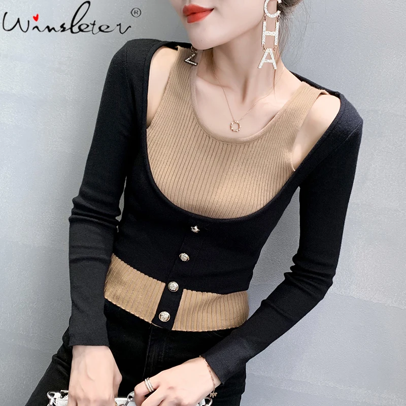 Fall Winter European Clothes Knitted Sweater Fashion Sexy Hollow Out Women Button Patchwork Female Casual Jumper 2021 T18429A
Fall Winter European Clothes Knitted Sweater Fashion Sexy Hollow Out Women Button Patchwork Female Casual Jumper 2021 T18429A