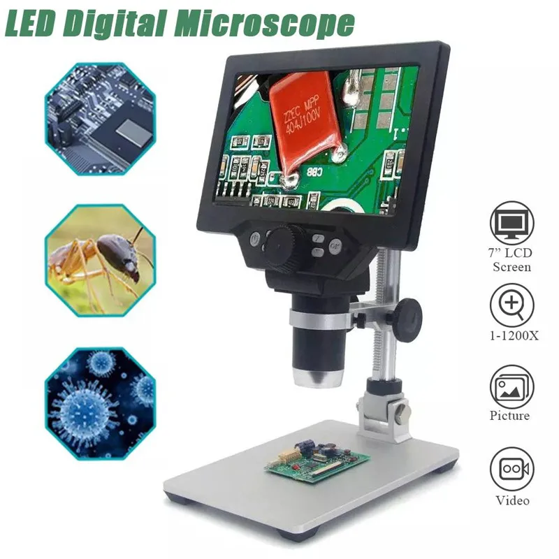 7inch G1200 Electronic Digital Microscope Electron Mobile Phone Repair Microscope1-1200X Continuous Amplification Magnifier Tool
7inch G1200 Electronic Digital Microscope Electron Mobile Phone Repair Microscope1-1200X Continuous Amplification Magnifier Tool