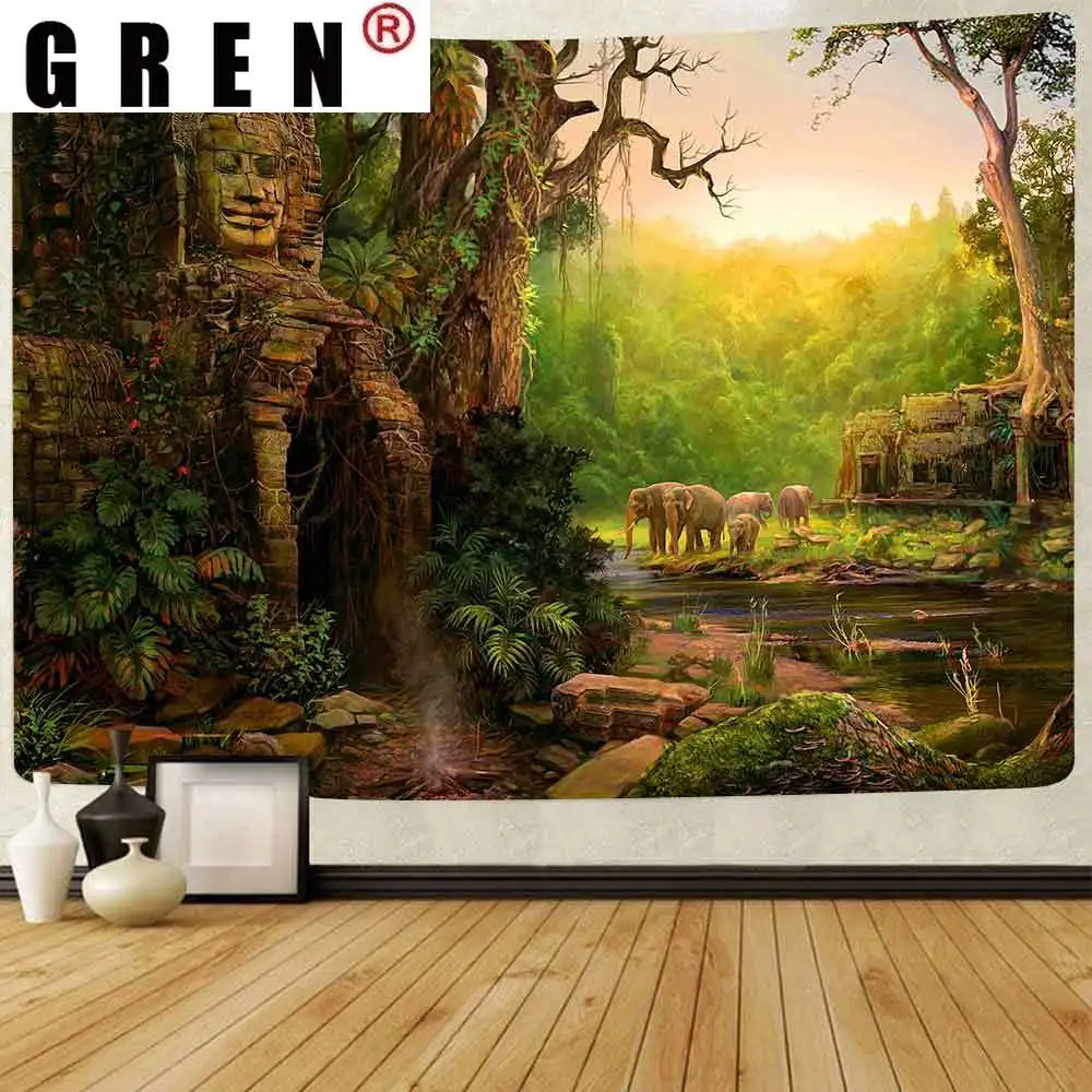 GREN Tropical Rainforest Tapestry Animal Elephant Dinosaur Forest Wall Hanging Backdrop Background Living Room Bedroom Home Deco
GREN Tropical Rainforest Tapestry Animal Elephant Dinosaur Forest Wall Hanging Backdrop Background Living Room Bedroom Home Deco