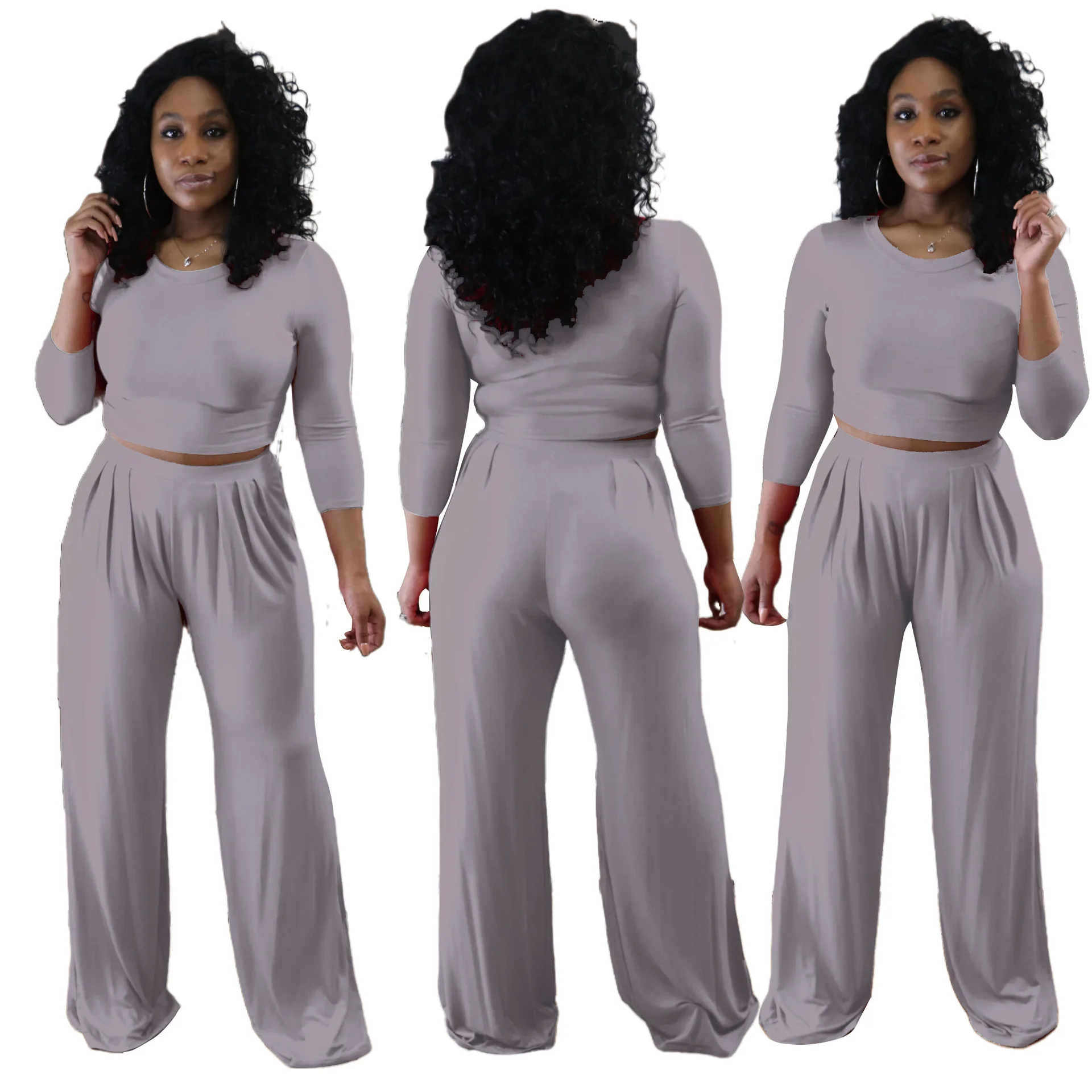 Casual Fashion Women Solid Loose Pants Two-Piece Set Newest Autumn O-neck Long Sleeve Short Tees High Waist Trousers Outfits
Casual Fashion Women Solid Loose Pants Two-Piece Set Newest Autumn O-neck Long Sleeve Short Tees High Waist Trousers Outfits