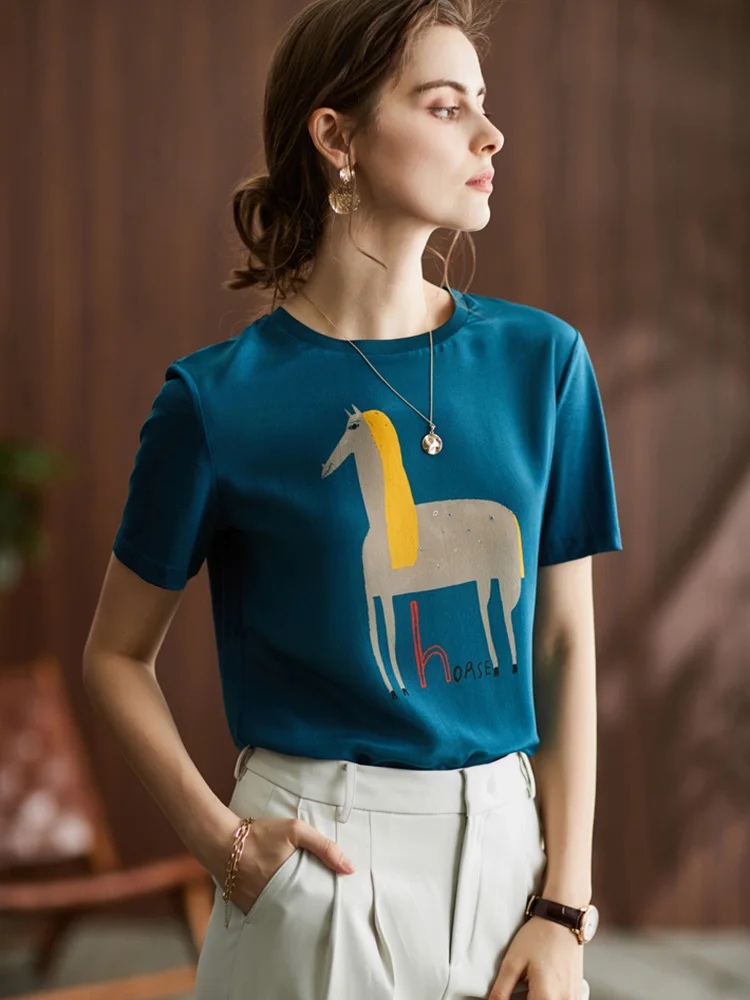 Женская футболка с принтом SuyaDream из 100% натурального шелка и хлопка круглым