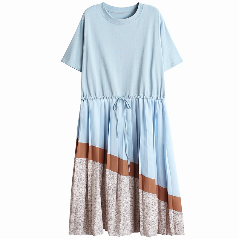 IEQJ Women Dress New Round Neck Short Sleeve Loose Patchwork Panelled Drawstring Pleated Fashion Lace Up Summer 2021 8P612
IEQJ Women Dress New Round Neck Short Sleeve Loose Patchwork Panelled Drawstring Pleated Fashion Lace Up Summer 2021 8P612