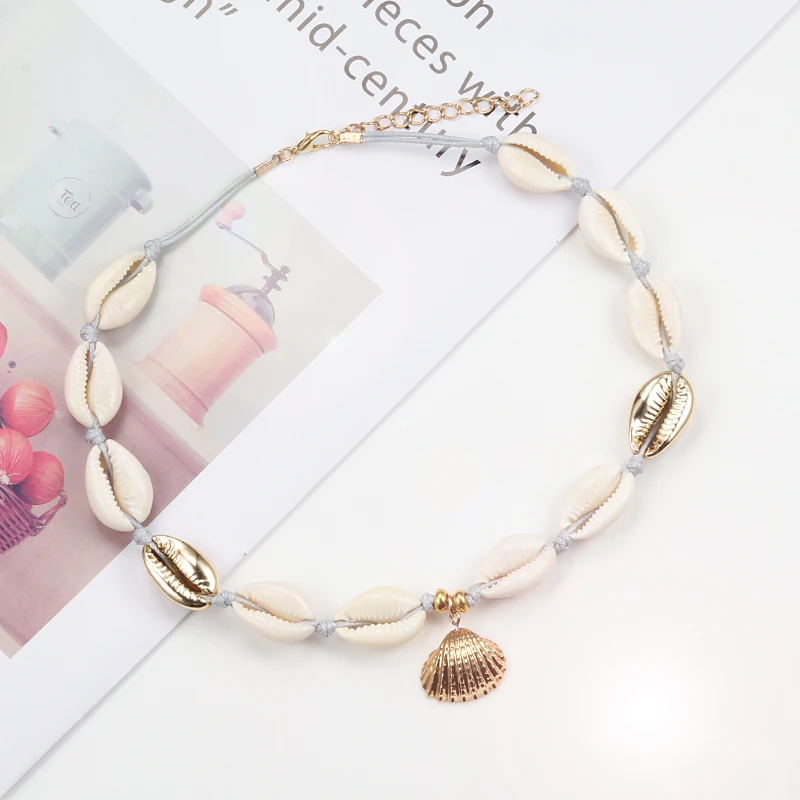 Мода Boho Shell женское ожерелье натуральная Золотая оболочка Cowrie s для женщин