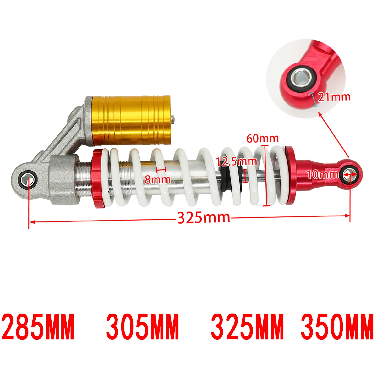 

285mm 305mm 325mm 350mm M10 Front Air Shock Absorber 8mm Spring For Motorcycle Pit Dirt Bike Go Kart Buggy ATV UTV Accessories