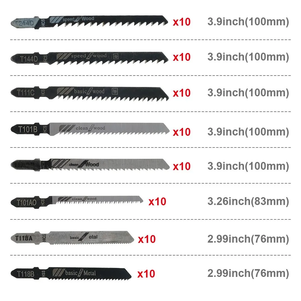 80PCS T118A/T118B/T101AO/T101B/T101BR/T144DJig Saw Blade Jigsaw Blades Set Metal Wood Assorted Blades Woodworking Saw Blade
80PCS T118A/T118B/T101AO/T101B/T101BR/T144DJig Saw Blade Jigsaw Blades Set Metal Wood Assorted Blades Woodworking Saw Blade