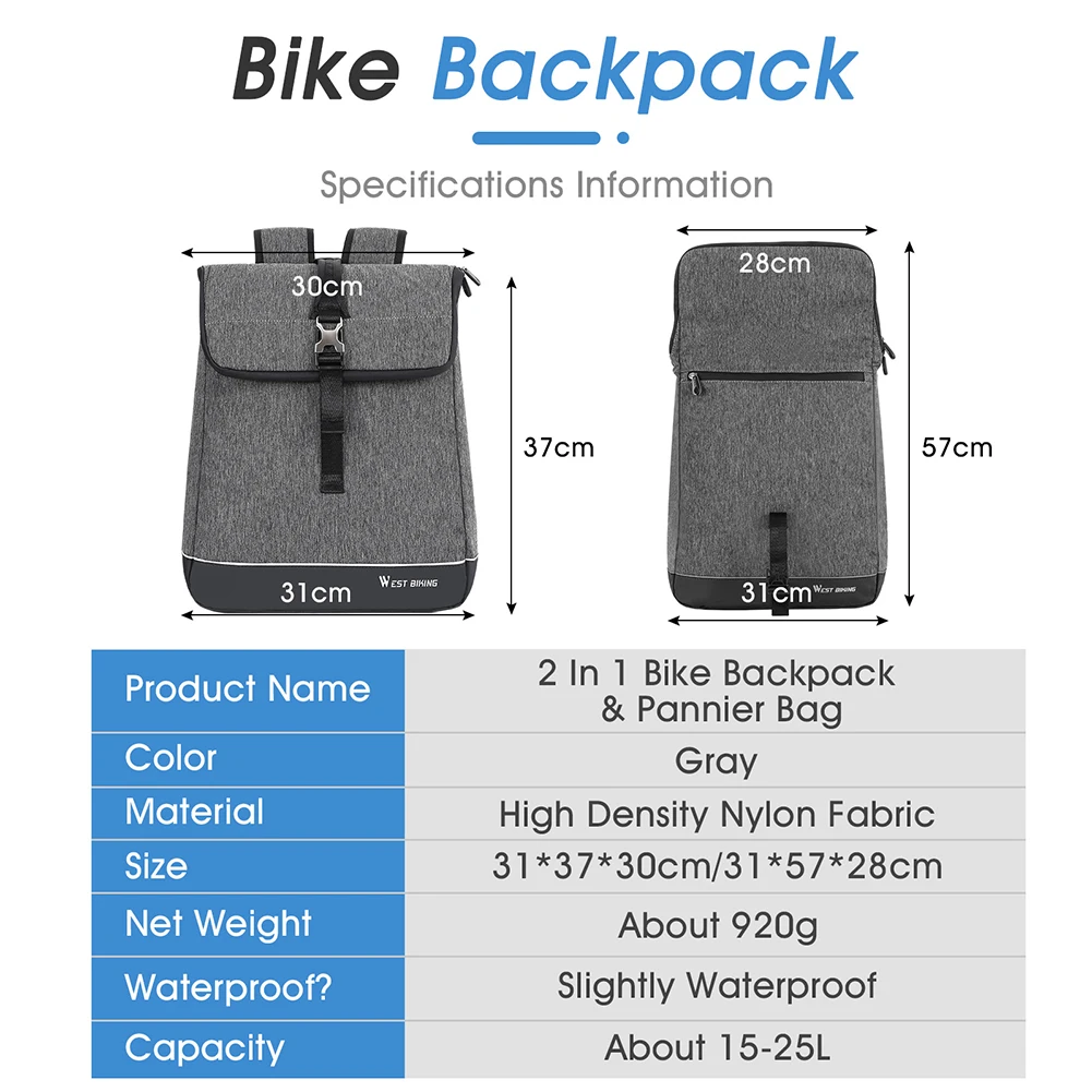 WEST BIKING 15L 25L MTB Bike Trunk Bag Laptop Backpack Bicycle Rear Rack Pannier Bag Multifunctional Bag Bicycle Accessories
WEST BIKING 15L 25L MTB Bike Trunk Bag Laptop Backpack Bicycle Rear Rack Pannier Bag Multifunctional Bag Bicycle Accessories