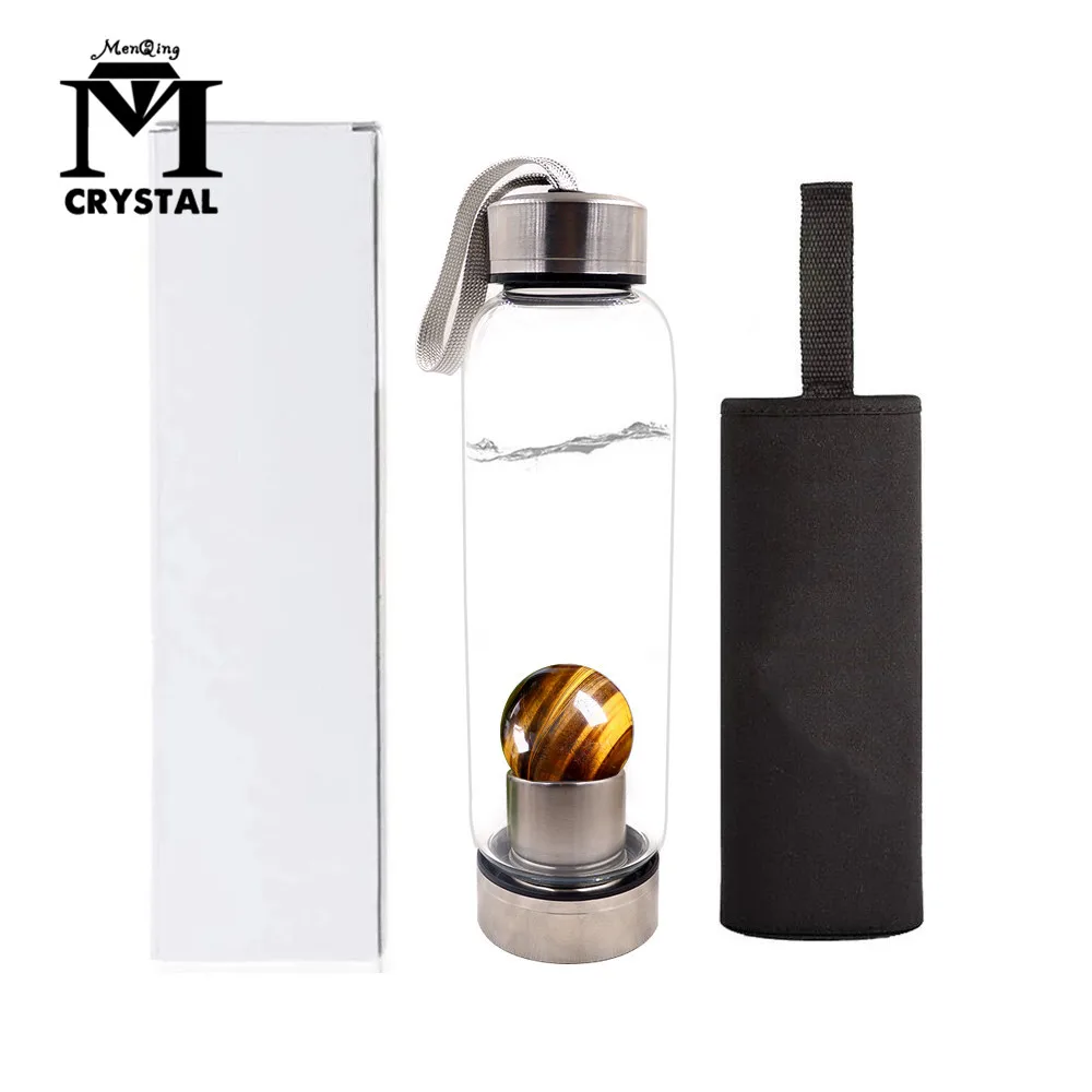

2020 Hot Sale Drop Shipping Natural Crystal ball Healing Obelisk Wand Elixir Tiger eye sphere Quartz stone Water Bottle Tools