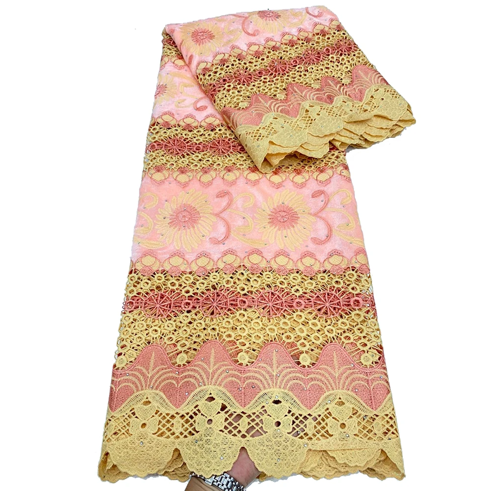 Hot Sale High Quality 5 Yards Embroidery Stones Water Soluble Guipure Velvet Lace 2022 African Cord Lace Fabric
Hot Sale High Quality 5 Yards Embroidery Stones Water Soluble Guipure Velvet Lace 2022 African Cord Lace Fabric