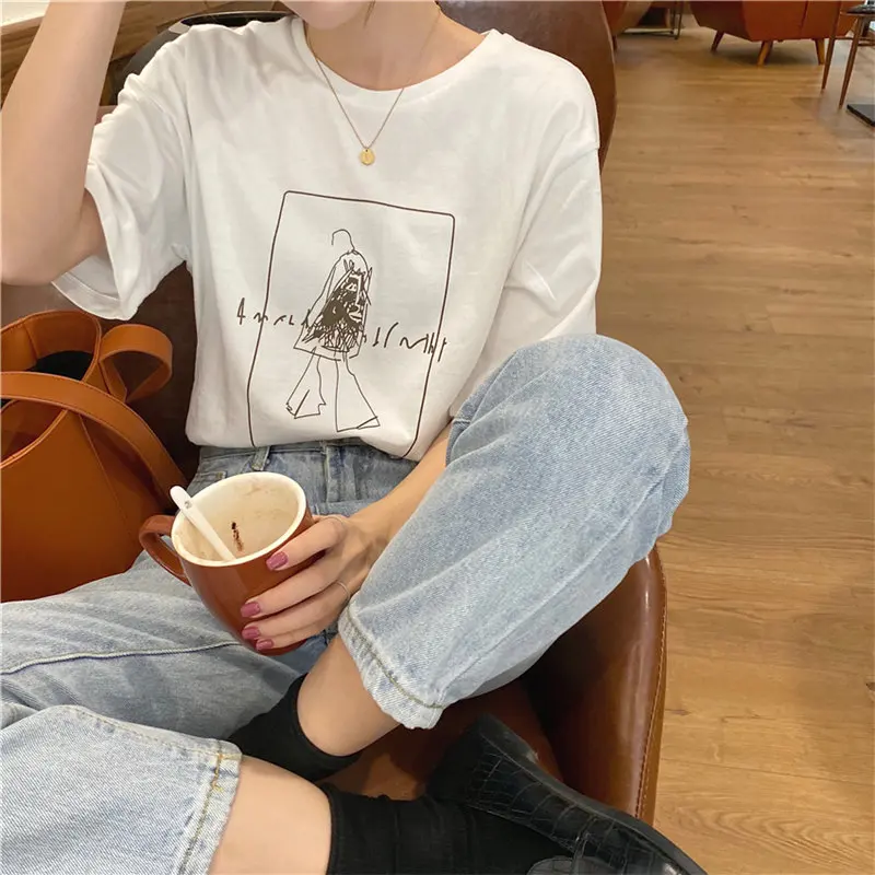 Stowaulb Simple Character Print Loose Summer Tops 2021 Chic Casual Fresh Stylish Sweet Short-Sleeved Cotton Pullovers T-shirt
Stowaulb Simple Character Print Loose Summer Tops 2021 Chic Casual Fresh Stylish Sweet Short-Sleeved Cotton Pullovers T-shirt