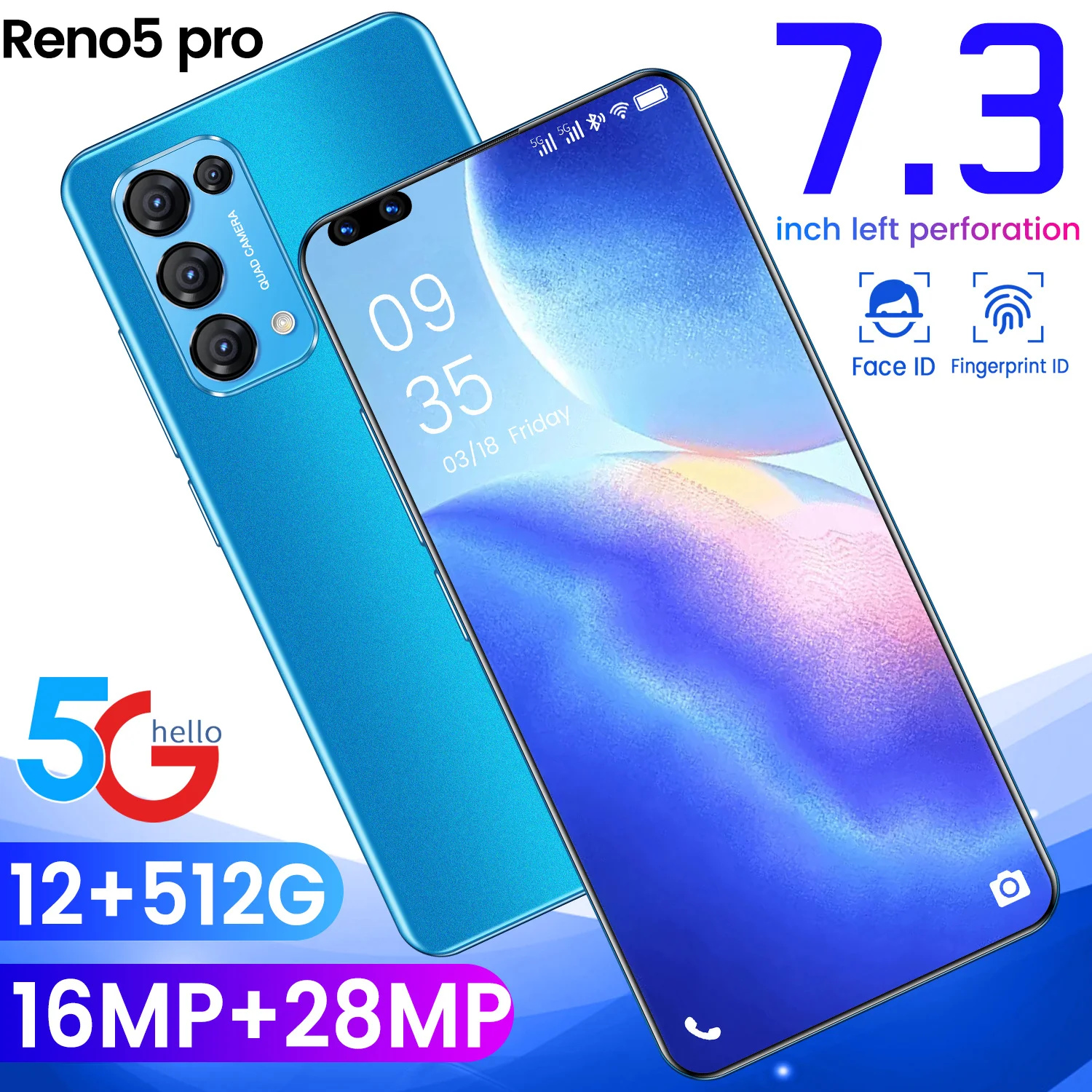 Reno5Pro Smartphone 7.3Inch 5000mah Sim Dual 5G 16MP+28MP HD Camera Face Wake 12GB + 512GB Global Version Network CellPhone 
Reno5Pro Smartphone 7.3Inch 5000mah Sim Dual 5G 16MP+28MP HD Camera Face Wake 12GB + 512GB Global Version Network CellPhone