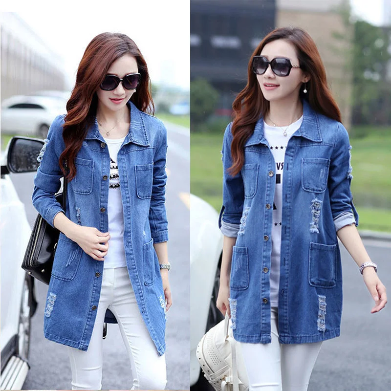 Femmes S- Basic Long Jeans Coats Women Ripped Denim Jacket Vintage Frayed Hole Outerwear Single-Breasted Windbreaker
Femmes S- Basic Long Jeans Coats Women Ripped Denim Jacket Vintage Frayed Hole Outerwear Single-Breasted Windbreaker