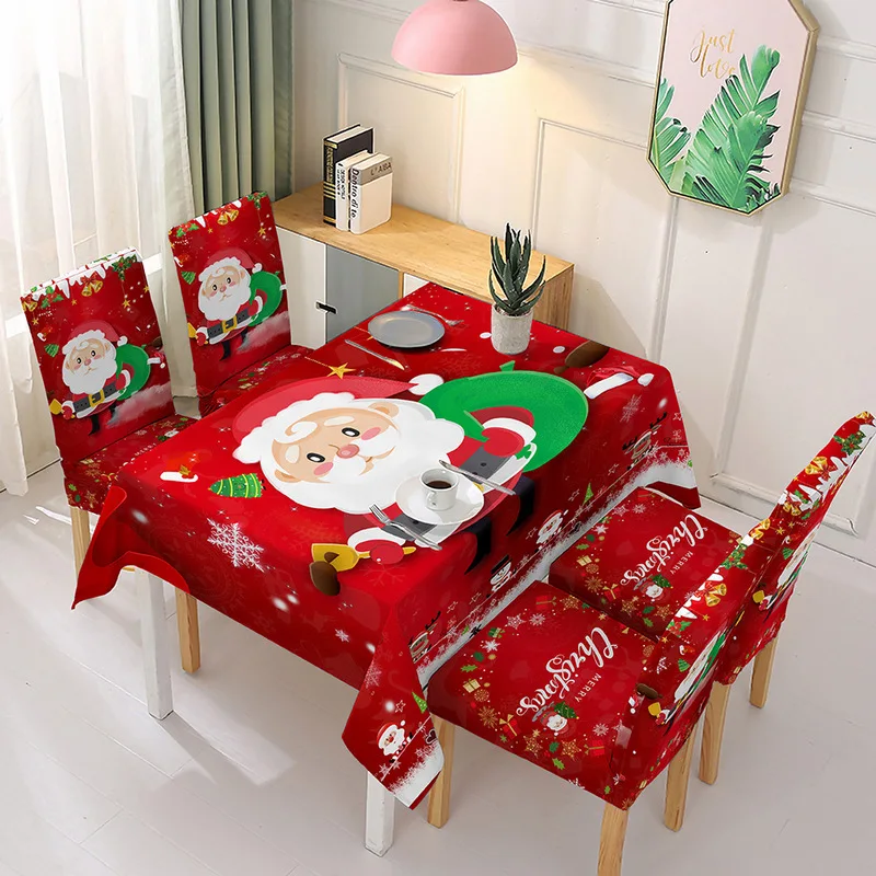 

Christmas Tablecloth Rectangular Holiday Absorbent Coffee Table Cover Home Decoration New Year's Tablecloth Dining 5 Piece Set