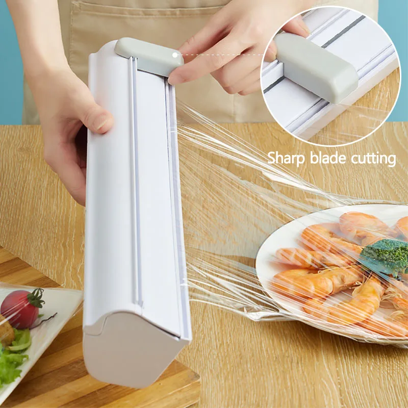 

Creative Sliding Knife Cling Film Cutter Kitchen Accessories Gadgets Plastic Wrap Dispenser Tin Foil Divider Magnetic Box