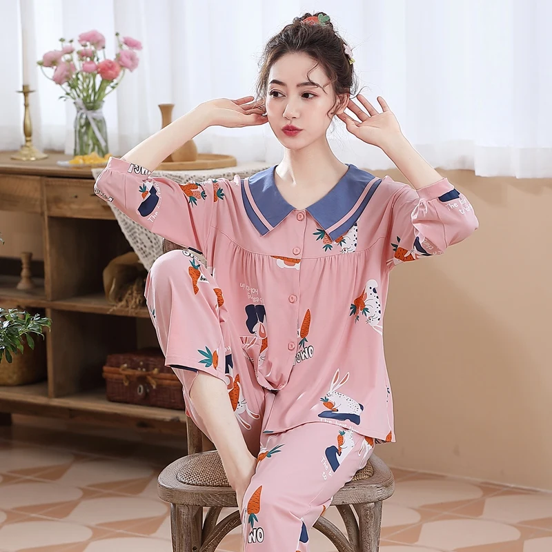 Plus Size Pajamas Girls' Spring&Autumn Thin Sweet Cute Cardigan Night Wear Loose Cotton Soft Homewear 2 Piece Set New Women
Plus Size Pajamas Girls' Spring&Autumn Thin Sweet Cute Cardigan Night Wear Loose Cotton Soft Homewear 2 Piece Set New Women