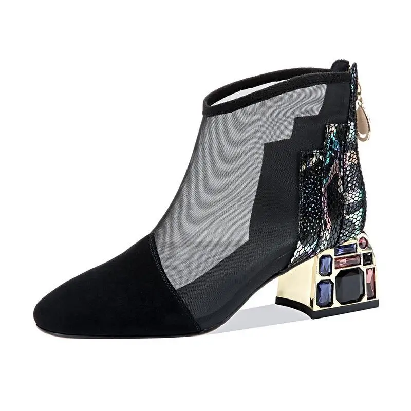 NEW Mesh Sandals Boots Women Mesh Ankle Boot for Summer Mid Heel Rhinestone Ponited toe Shoes Hollow out Back Zip Black
NEW Mesh Sandals Boots Women Mesh Ankle Boot for Summer Mid Heel Rhinestone Ponited toe Shoes Hollow out Back Zip Black