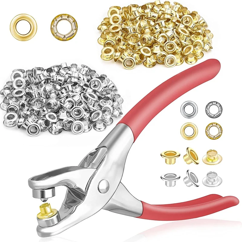 

401Pcs 1/4Inch 6Mm Grommet Eyelet Pliers Kit, Grommet Tool Kit With 400 Metal Eyelets In Gold And Silver,Eyelet Grommets