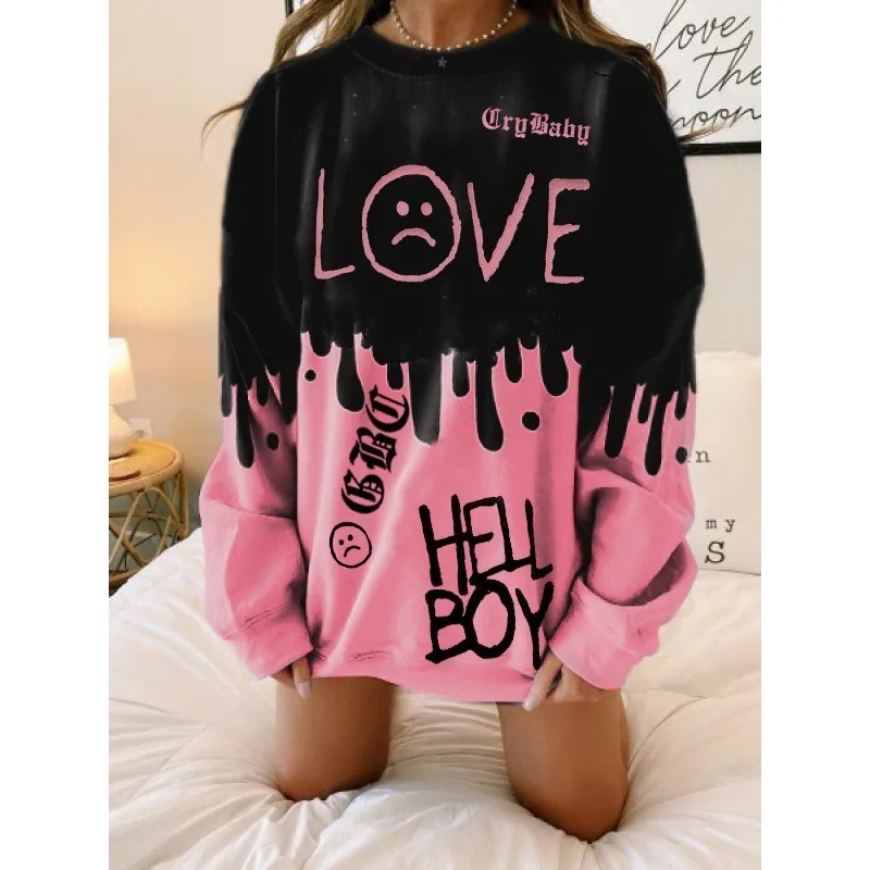 Pink Black Letter Print Oversized Crewneck Sweatshirt Women Loose O Neck Long Sleeve Pullover Thin Fashion Tops Spring Fall 2021
Pink Black Letter Print Oversized Crewneck Sweatshirt Women Loose O Neck Long Sleeve Pullover Thin Fashion Tops Spring Fall 2021