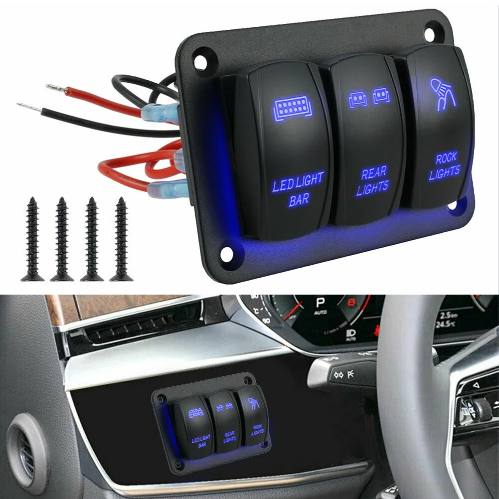 3 Gang Rocker Switch Panel 12V 24V ON/OFF Toggle Switch Panel with Blue LED Light for Car Marine Boat RV Truck Camper
3 Gang Rocker Switch Panel 12V 24V ON/OFF Toggle Switch Panel with Blue LED Light for Car Marine Boat RV Truck Camper